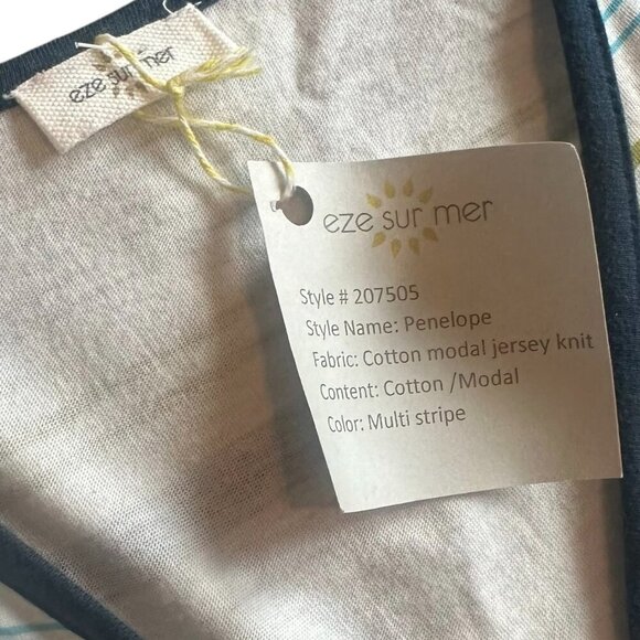 Eze Sur Mer Stripe Print Wrap Dress Spaghetti Strap Cotton Stretch Medium NWT - Picture 6 of 11